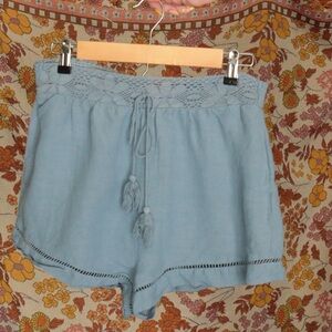 Blue Linen Shorts